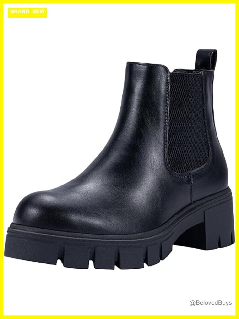 Chelsea Ankle Boots Platform Lug Sole Elastic Slip On Booties Faux Leather